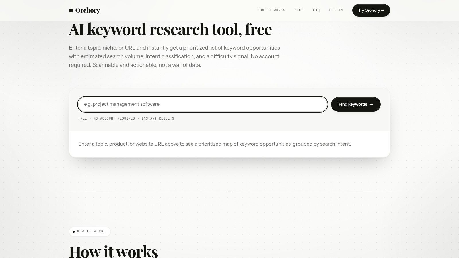 Screenshot from https://orchory.com/ai-keyword-research-tool